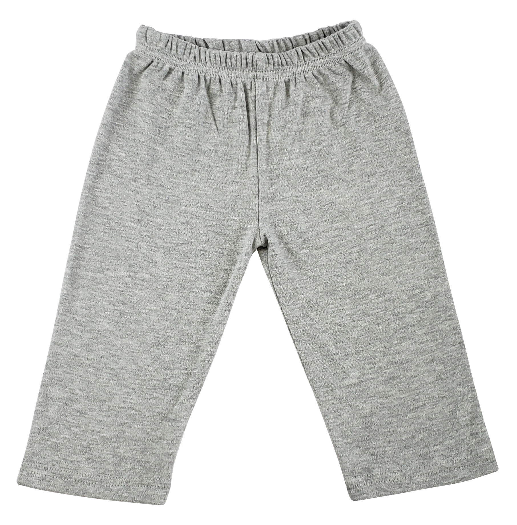 Bambini Heather Grey Pants for infants, featuring a covered elastic waist and open-ankle design, made from soft cotton fabric.