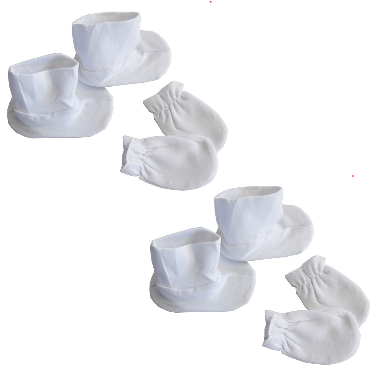 Bambini Infant Booties and Mitten Set in white, featuring soft cotton material, perfect for newborns.
