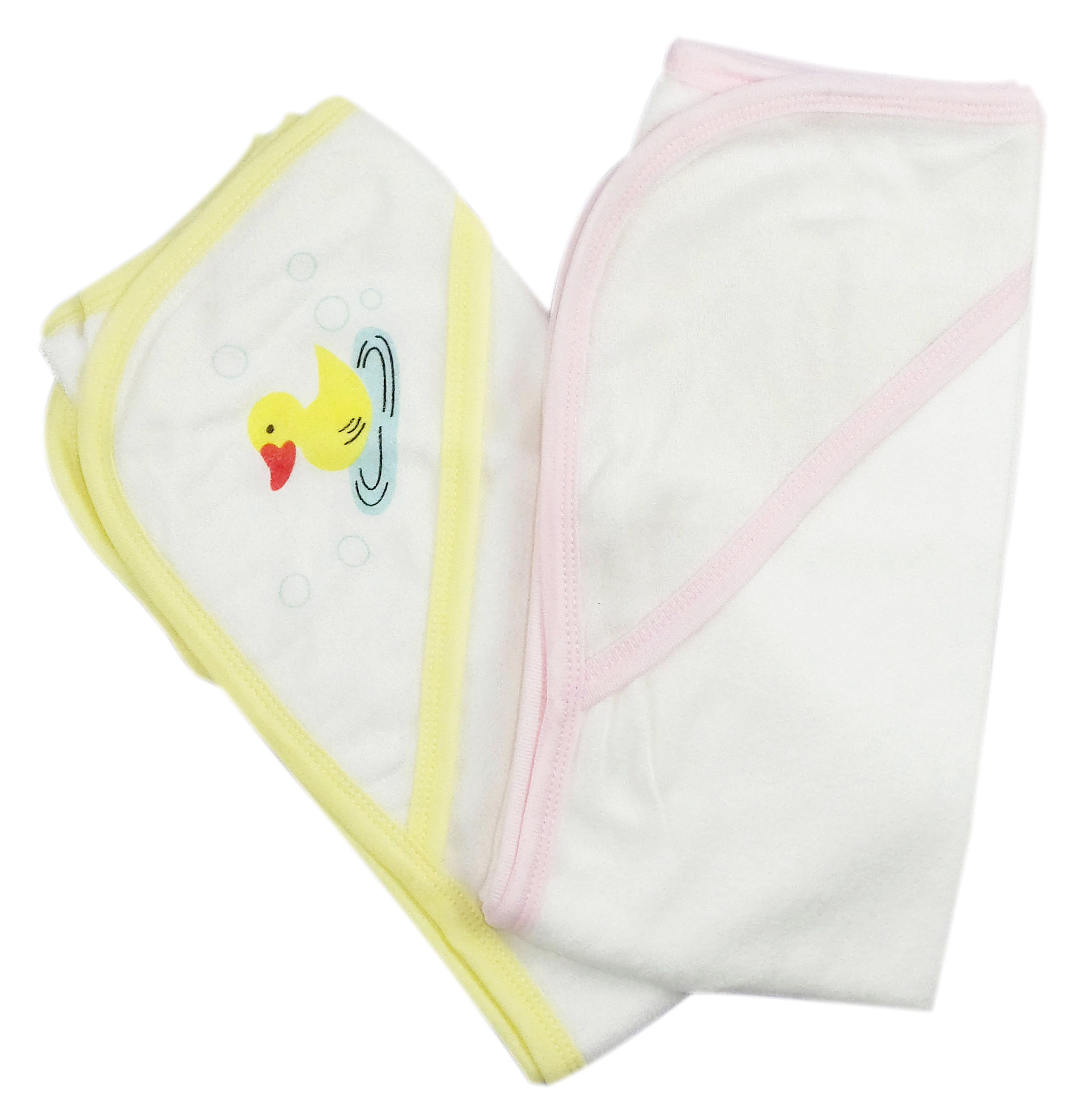 Bambini Infant Hooded Bath Towel in pink and white, featuring a cute hood for warmth and comfort, perfect for babies.