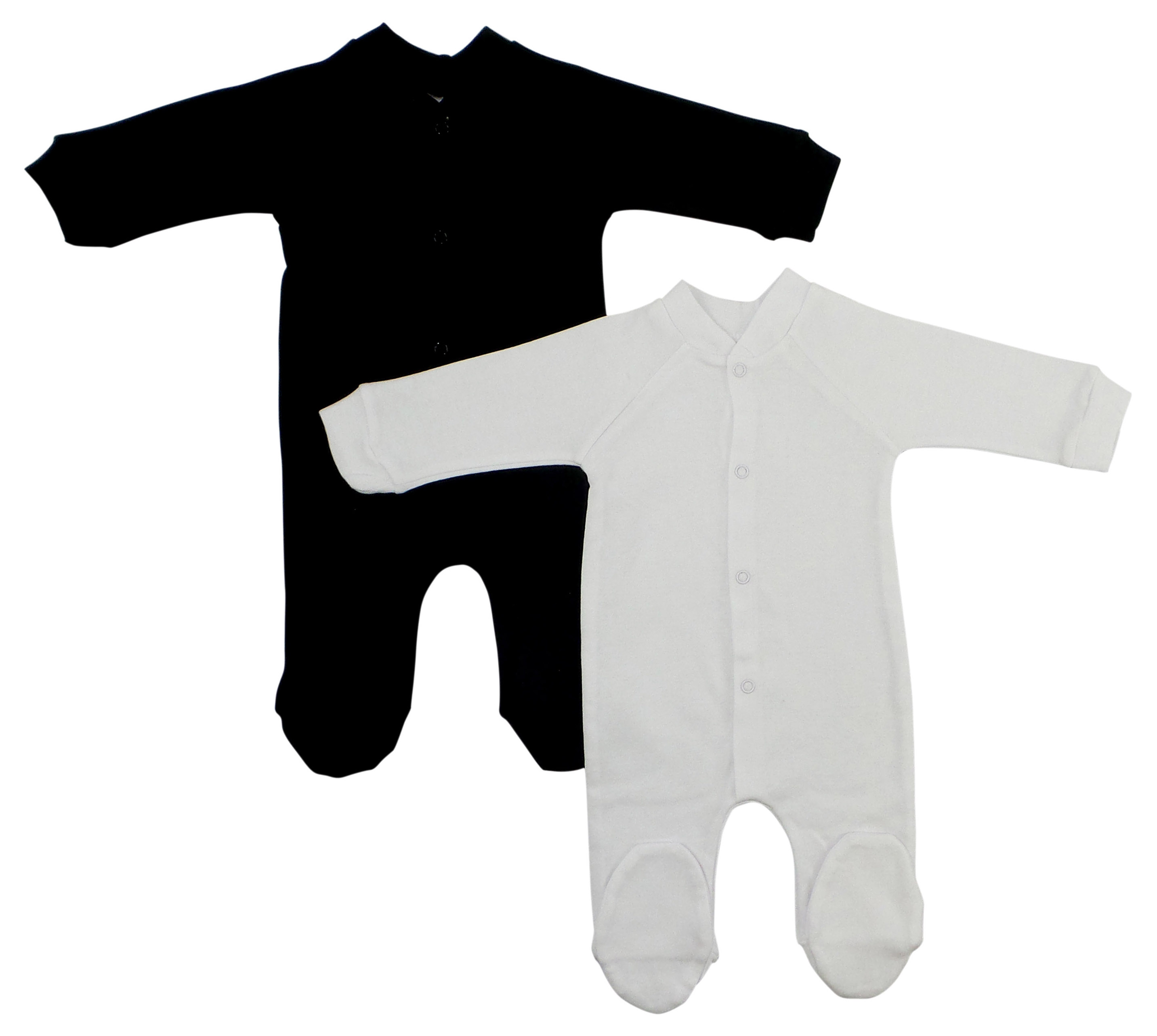 Bambini Interlock Black and White Closed-toe Sleep & Play long johns for babies, featuring a soft cotton blend and closed-toe design.