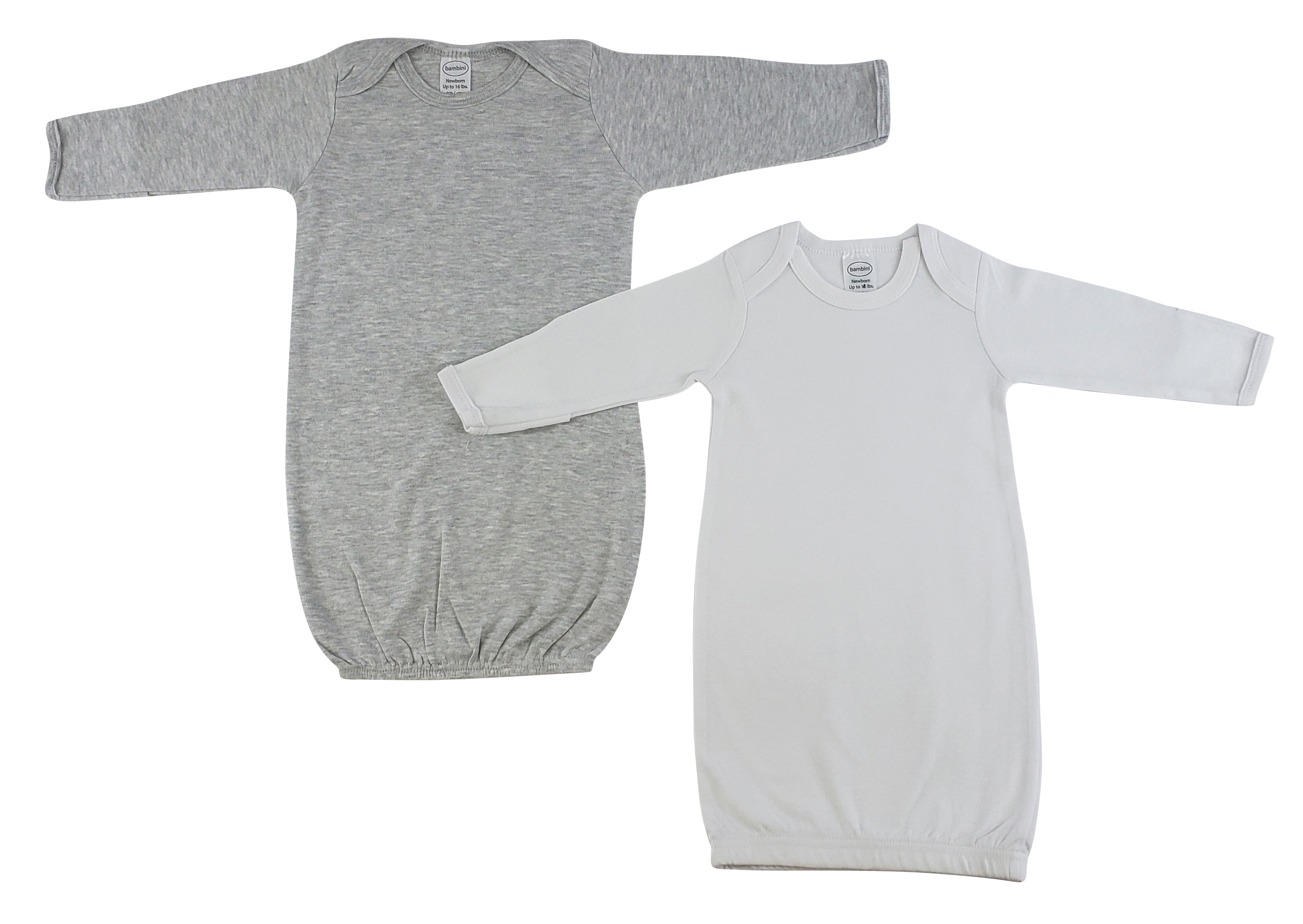 Bambini Newborn Baby Girls 2 pc Gown Set featuring soft cotton fabric in Heather Grey and White colors, designed for comfort and easy dressing.