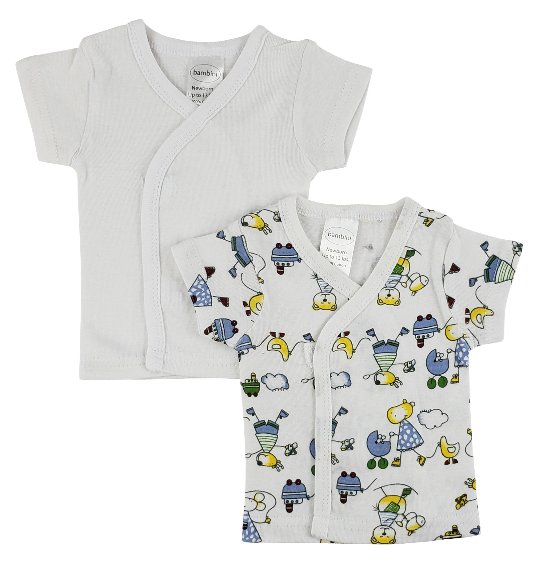 Bambini White Side Snap Short Sleeve Shirt - 2 Pack, featuring side snaps and short sleeves for easy dressing.