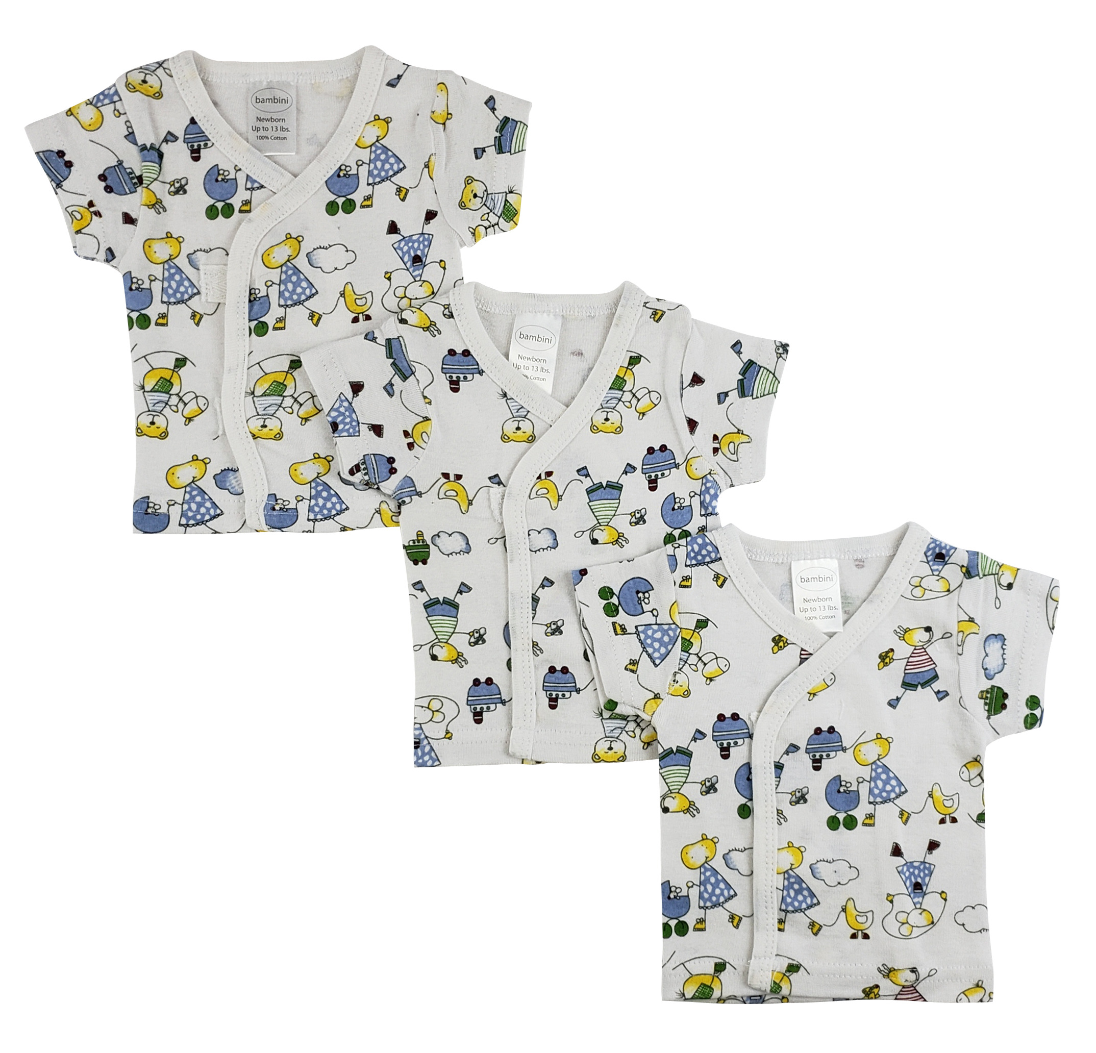 Bambini White Side Snap Short Sleeve Shirt 3 Pack, featuring soft cotton fabric and side snap buttons for easy dressing.