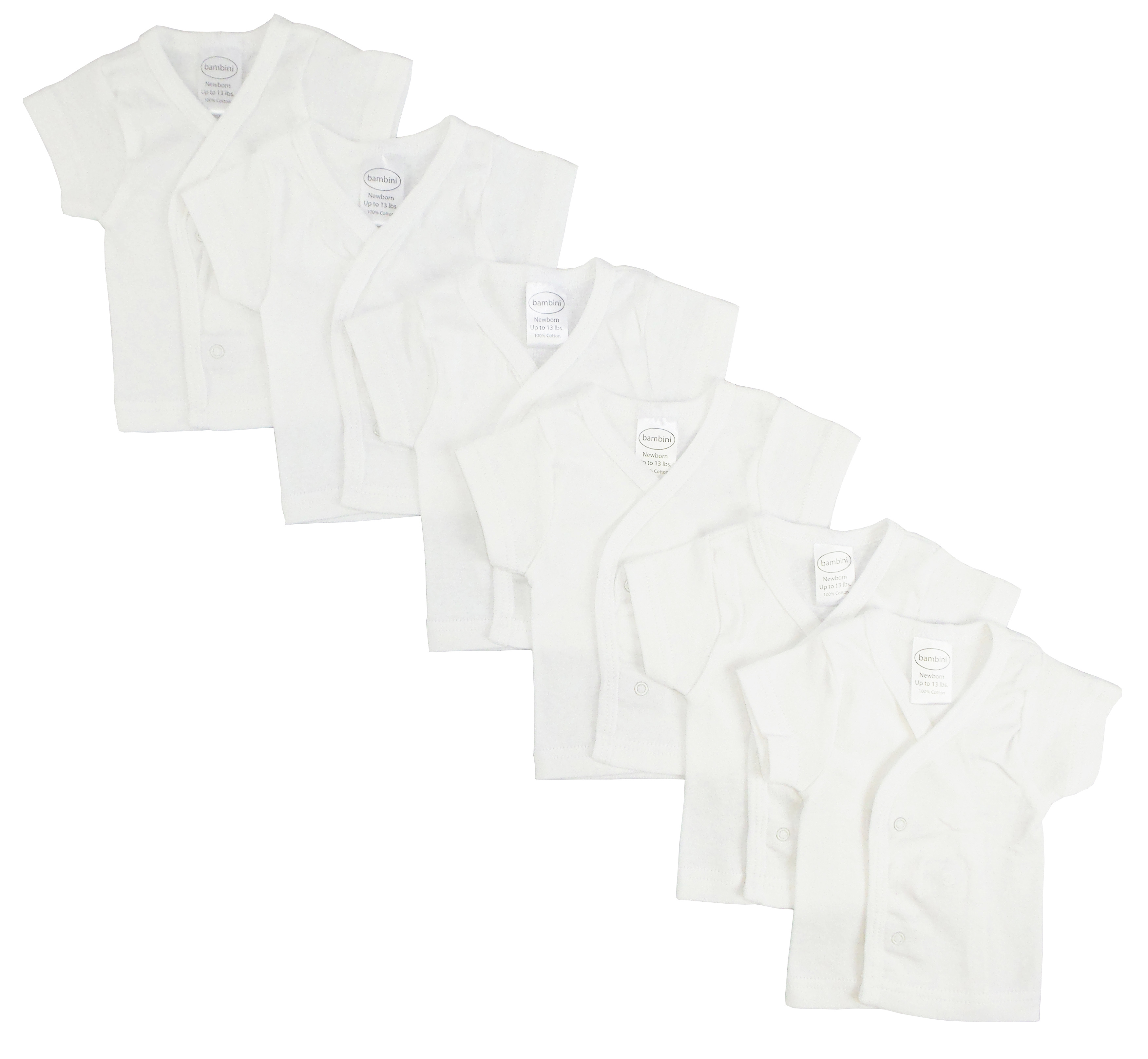 Bambini White Side Snap Short Sleeve Shirt 6 Pack featuring soft cotton fabric and side-snap buttons for easy dressing.