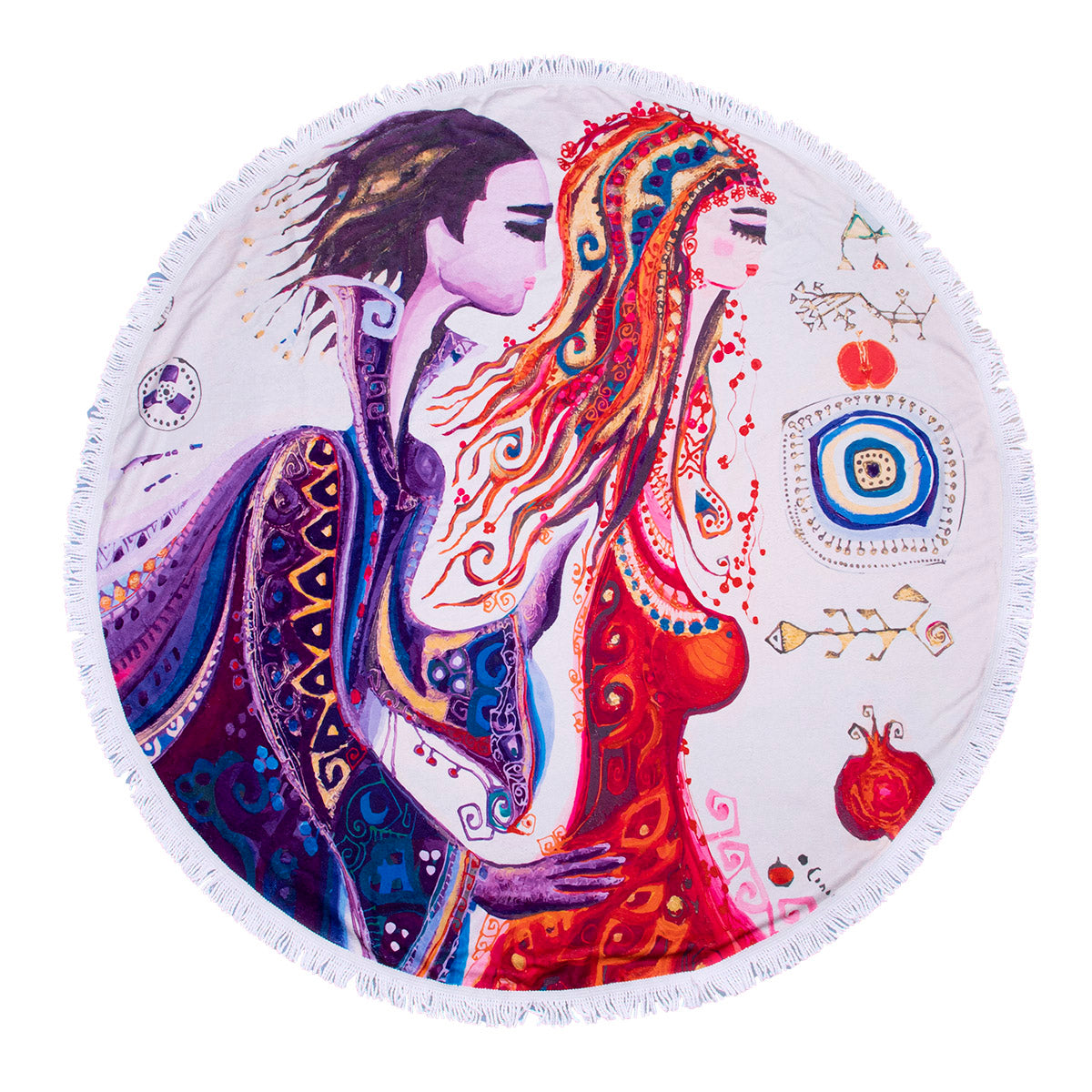 Biggdesign Love rundes Badetuch mit tropischem Muster, ideal für Strand und Freizeit, 150 cm Durchmesser.