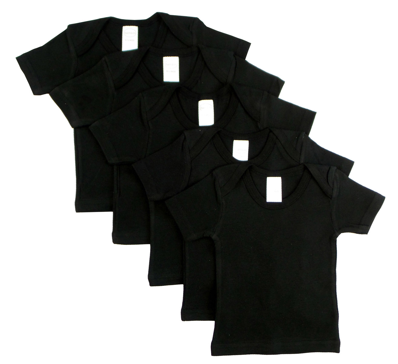 Pack of 5 black short sleeve lap shirts for infants, made from breathable cotton, perfect for 0-3 months size.