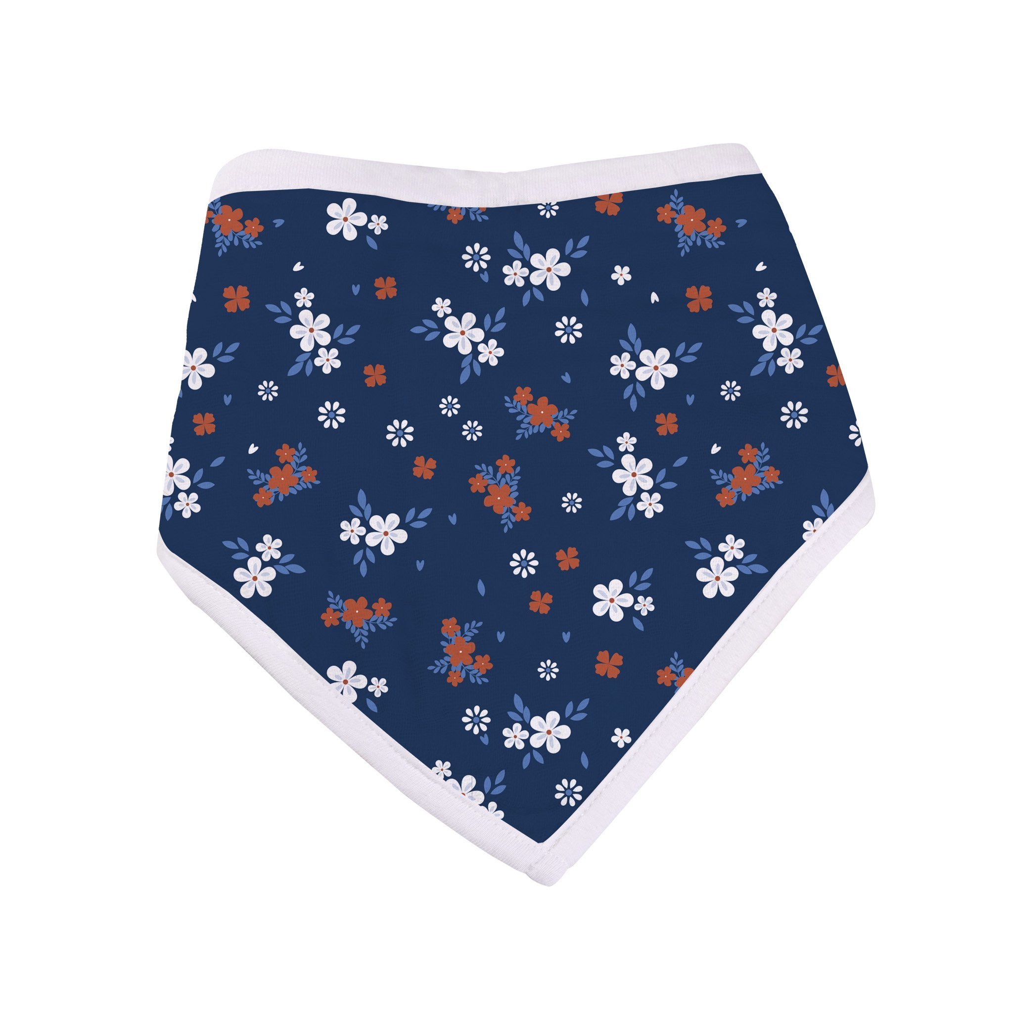 A set of three Blooms Bamboo Bandana Bibs in stylish designs, made from soft bamboo muslin, featuring snap closures for a secure fit.