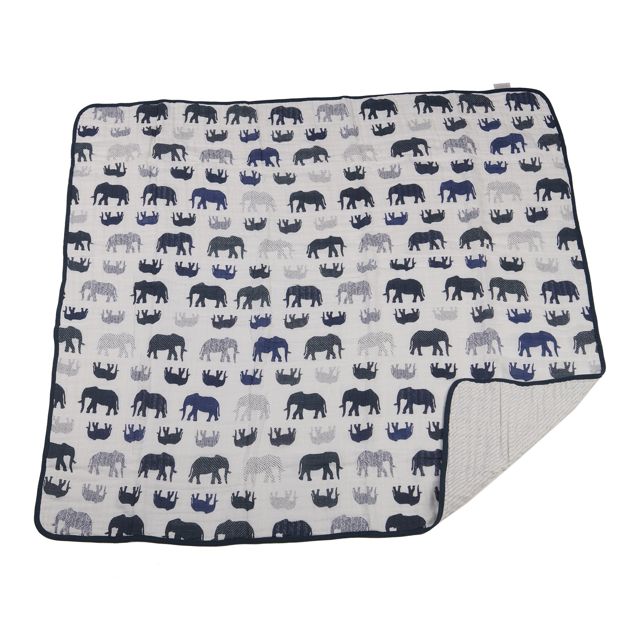 Blue Elephant and Spotted Wave Cotton Muslin Newcastle Blanket, featuring a soft and breathable design perfect for kids.