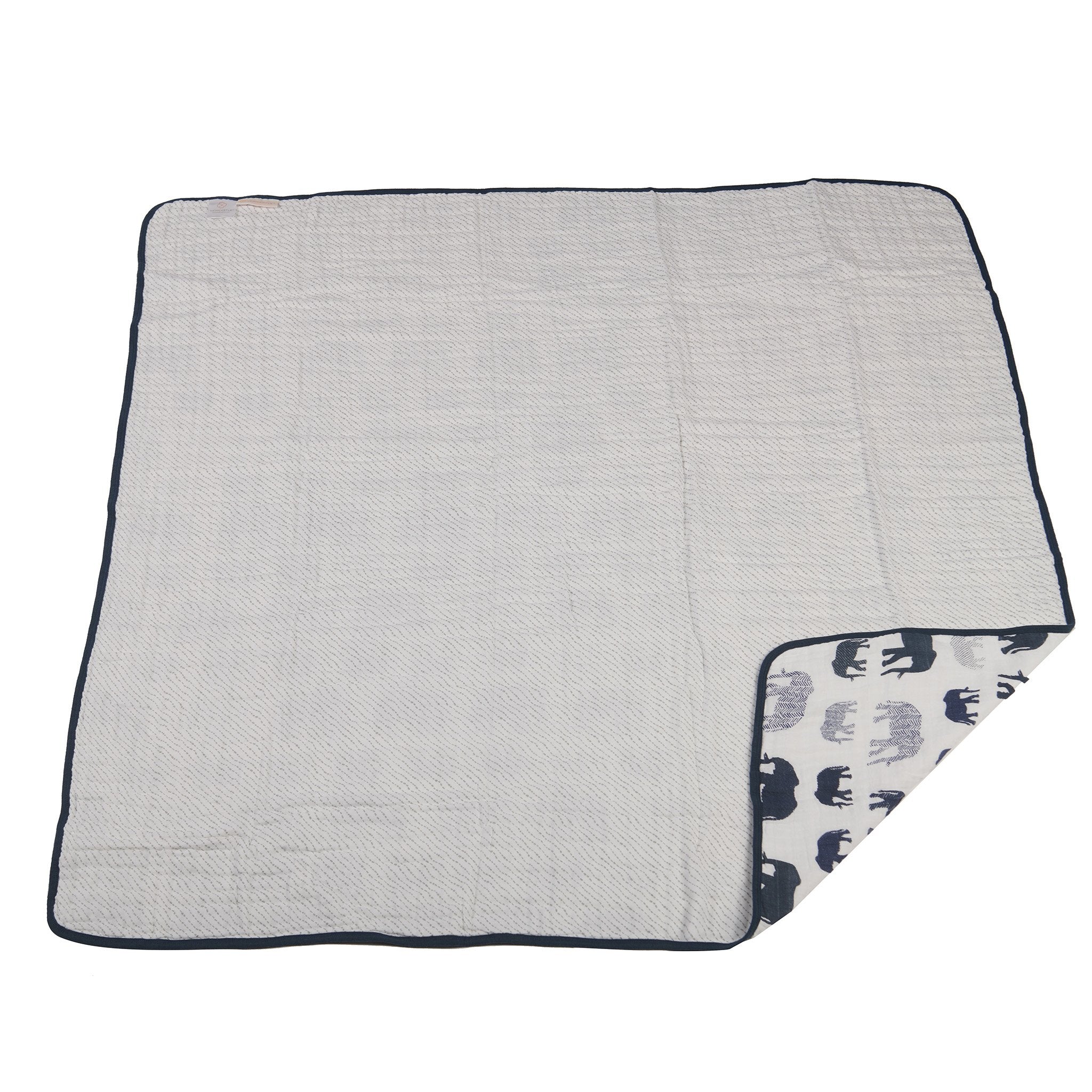 Blue Elephant and Spotted Wave Cotton Muslin Newcastle Blanket, featuring a soft and breathable design perfect for kids.