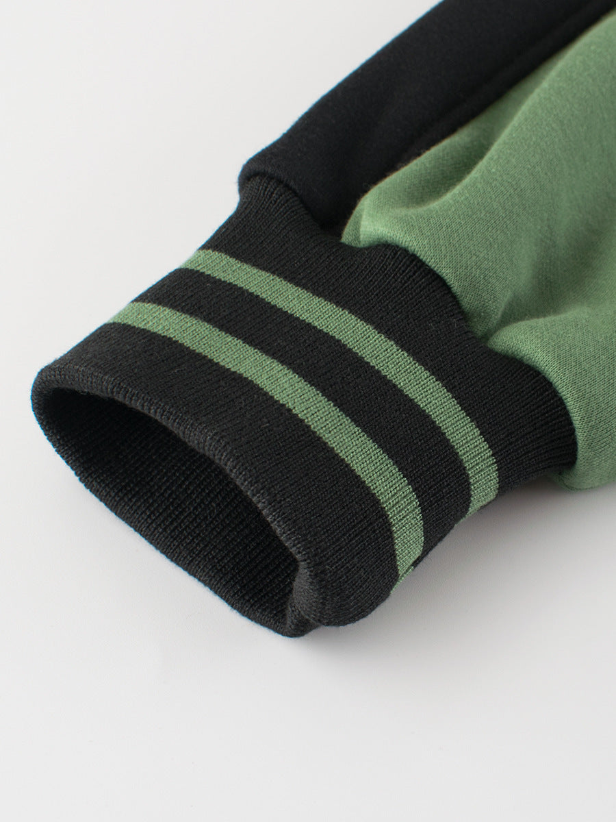 Boys and Girls outfit featuring a vibrant green color with letters and stars printed design, made from cotton and polyester.