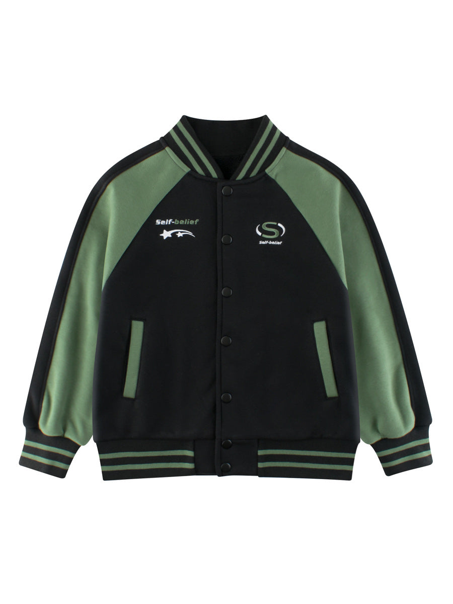 Boys and Girls outfit featuring a vibrant green color with letters and stars printed design, made from cotton and polyester.