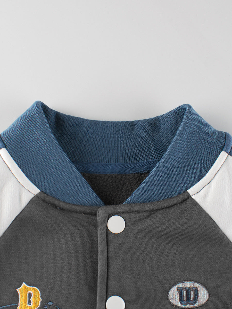 Boys and Girls Letters Pattern Contrast Design Color Patchwork Single in blue, featuring a playful letters pattern suitable for kids.