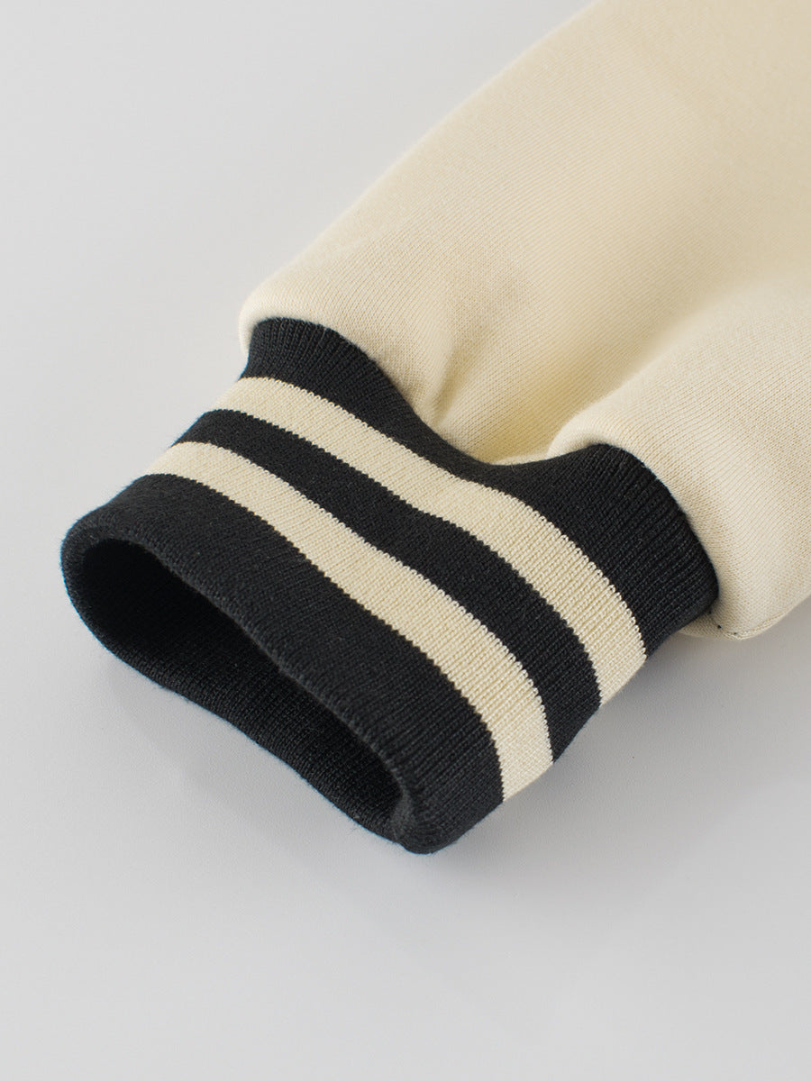 Boys and Girls Letters Pattern Contrast Design Single Breasted jacket in black, showcasing stylish letters pattern and classic cut.