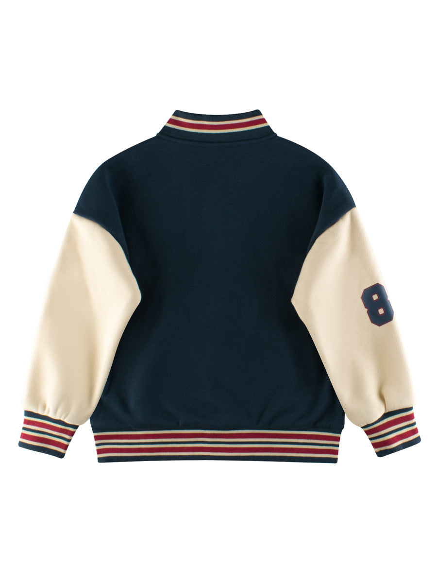 Boys and Girls Teddy Bear and Letters Printed Contrast Design Color outfit in blue, featuring a cute teddy bear and letters pattern.