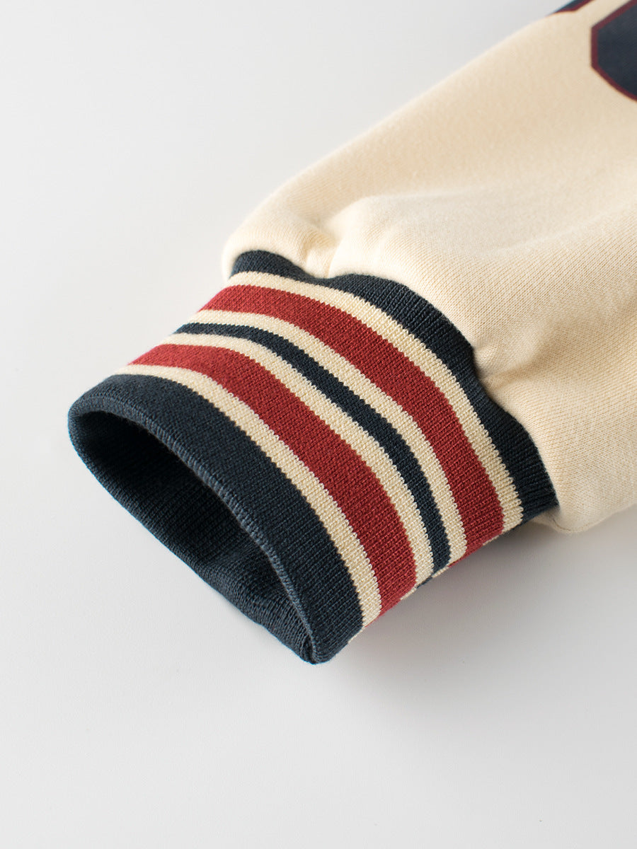 Boys and Girls Teddy Bear and Letters Printed Contrast Design Color outfit in blue, featuring a cute teddy bear and letters pattern.