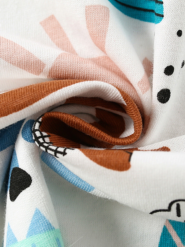 Boys’ Animals Cartoon Pattern Short Sleeves T-Shirt in white, featuring playful animal designs, perfect for summer wear.