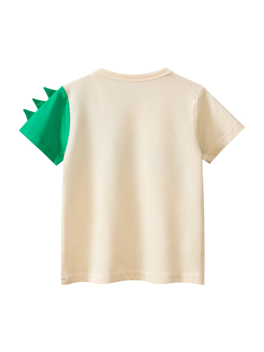 Boys’ Cartoon Alligator Print T-Shirt in apricot color, featuring a playful alligator design, made from soft cotton fabric.