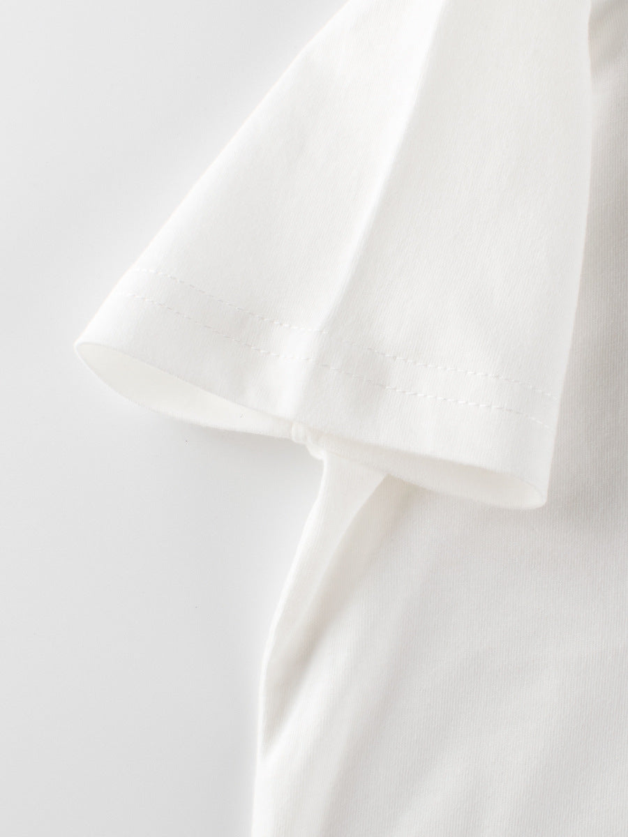 Boys’ Cartoon Animals Pattern T-Shirt featuring playful animal designs in white cotton fabric, perfect for summer wear.