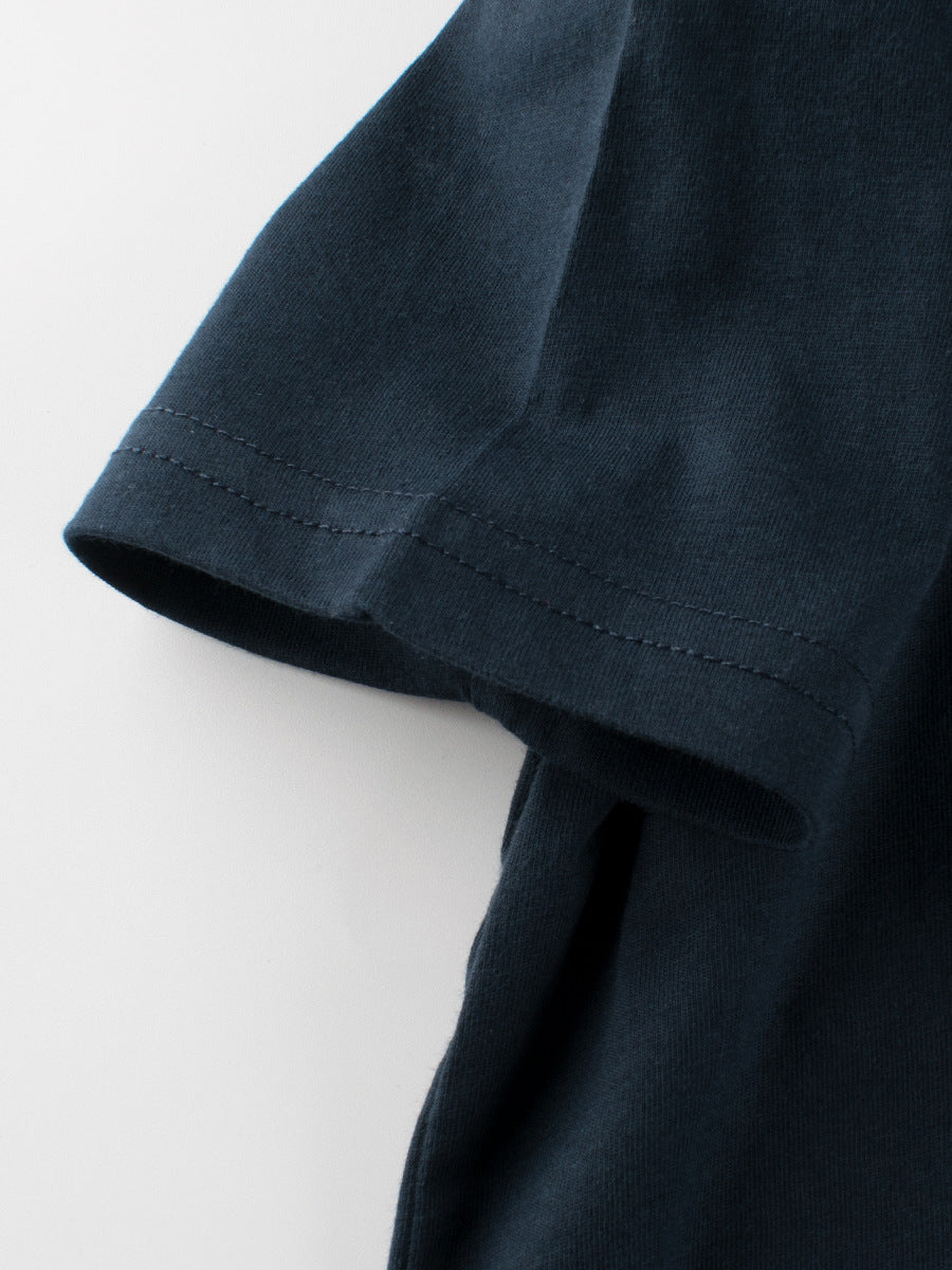 Boys' navy blue t-shirt featuring a playful Baby Shark cartoon pattern, perfect for summer wear.