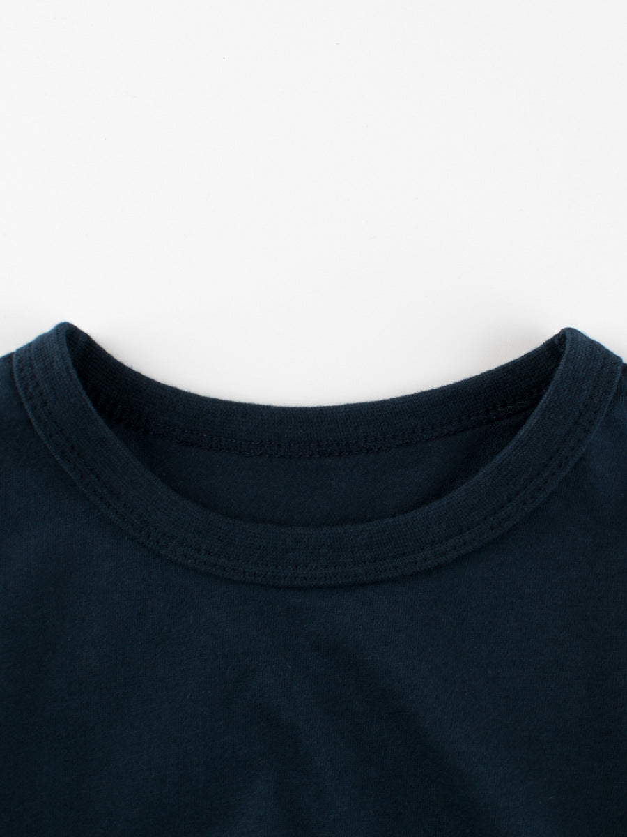 Boys' navy blue t-shirt featuring a cartoon excavator print, perfect for summer wear.