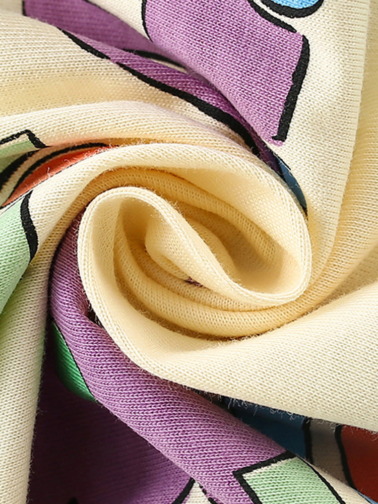 Boys’ Cartoon Rainbow Cars Pattern Short Sleeves T-Shirt in apricot color, featuring colorful cartoon cars, perfect for summer wear.