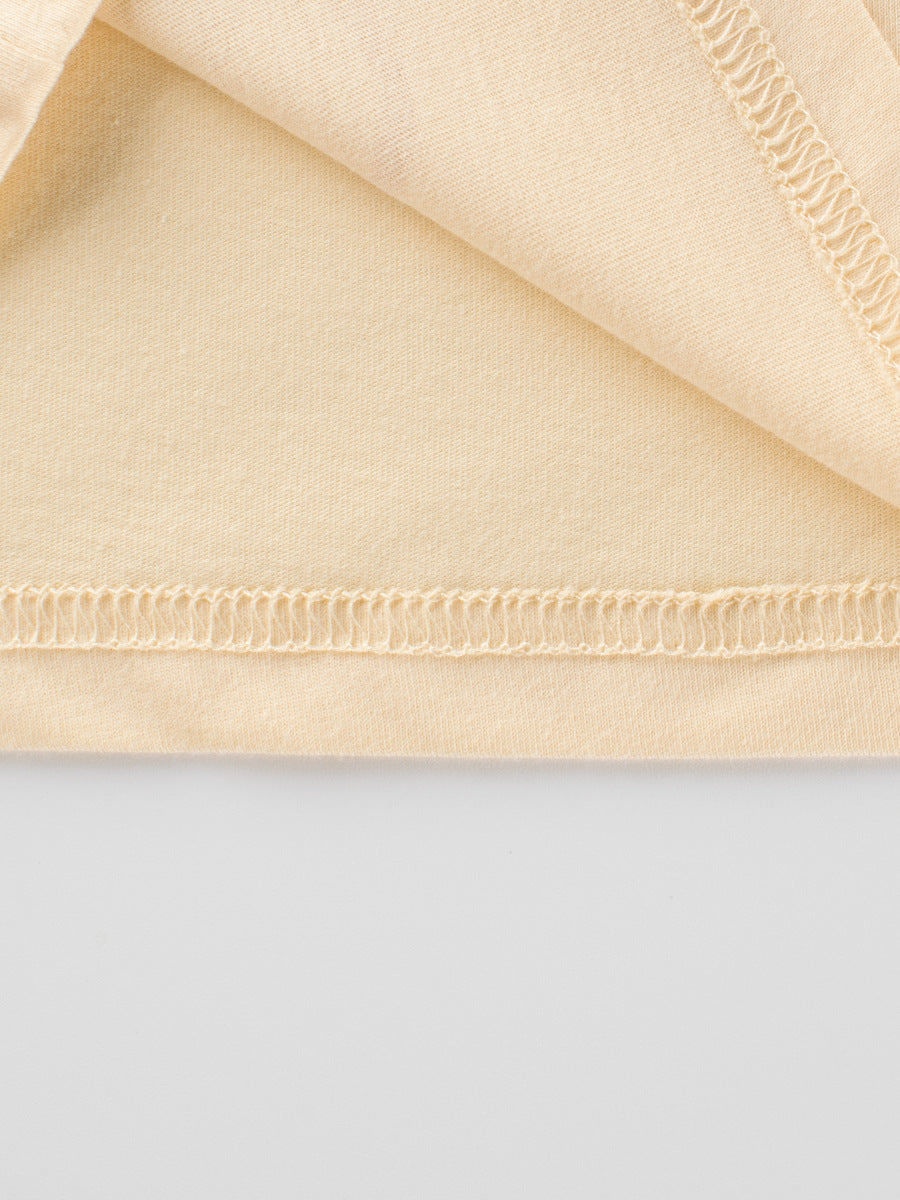 Boys’ Cartoon Teddy Bear Pattern T-Shirt in apricot color, made of soft cotton, featuring a playful teddy bear design.