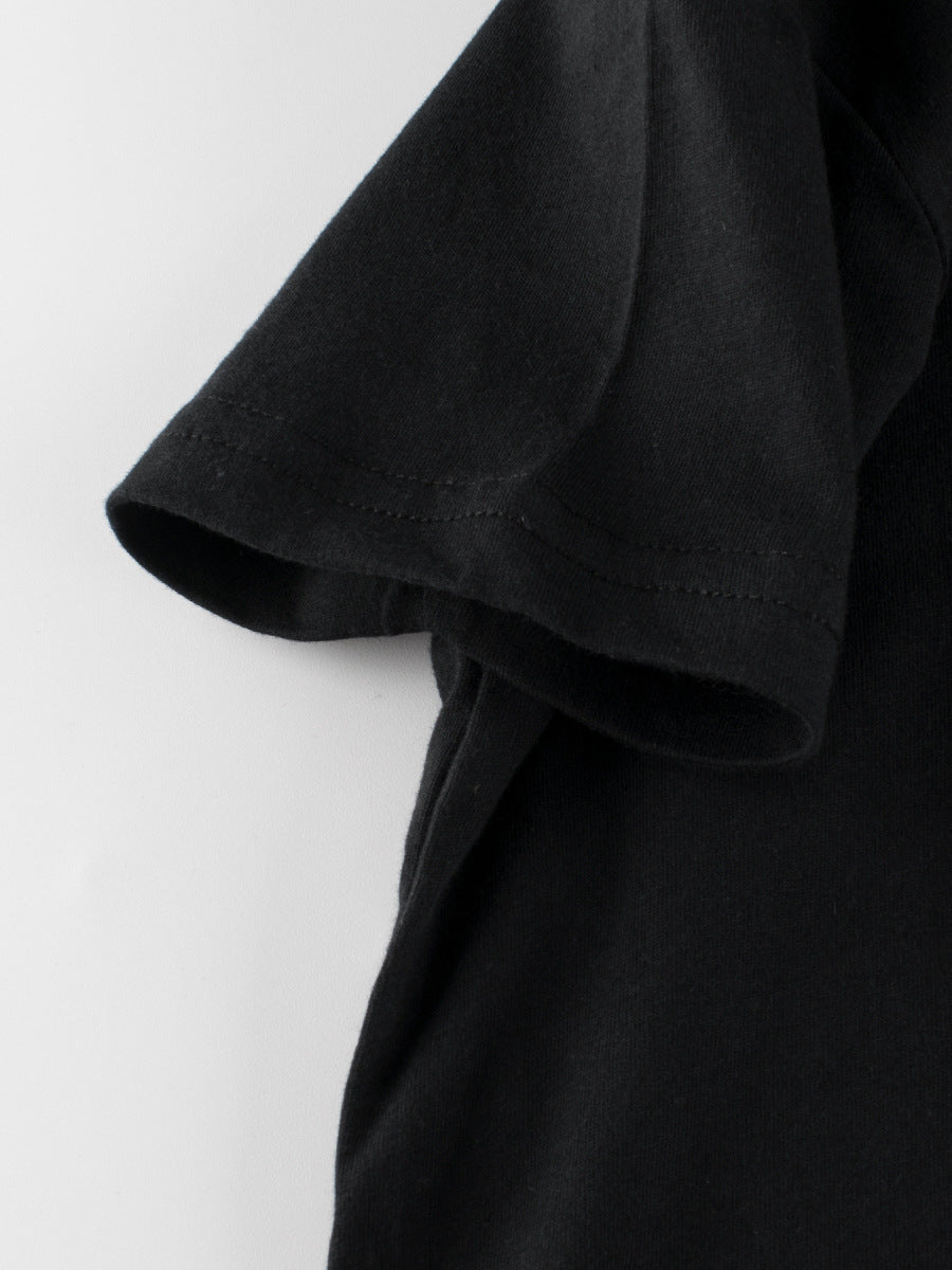 Boys’ Cartoon UFO Pattern T-Shirt in black cotton, featuring a playful UFO design, perfect for summer wear.