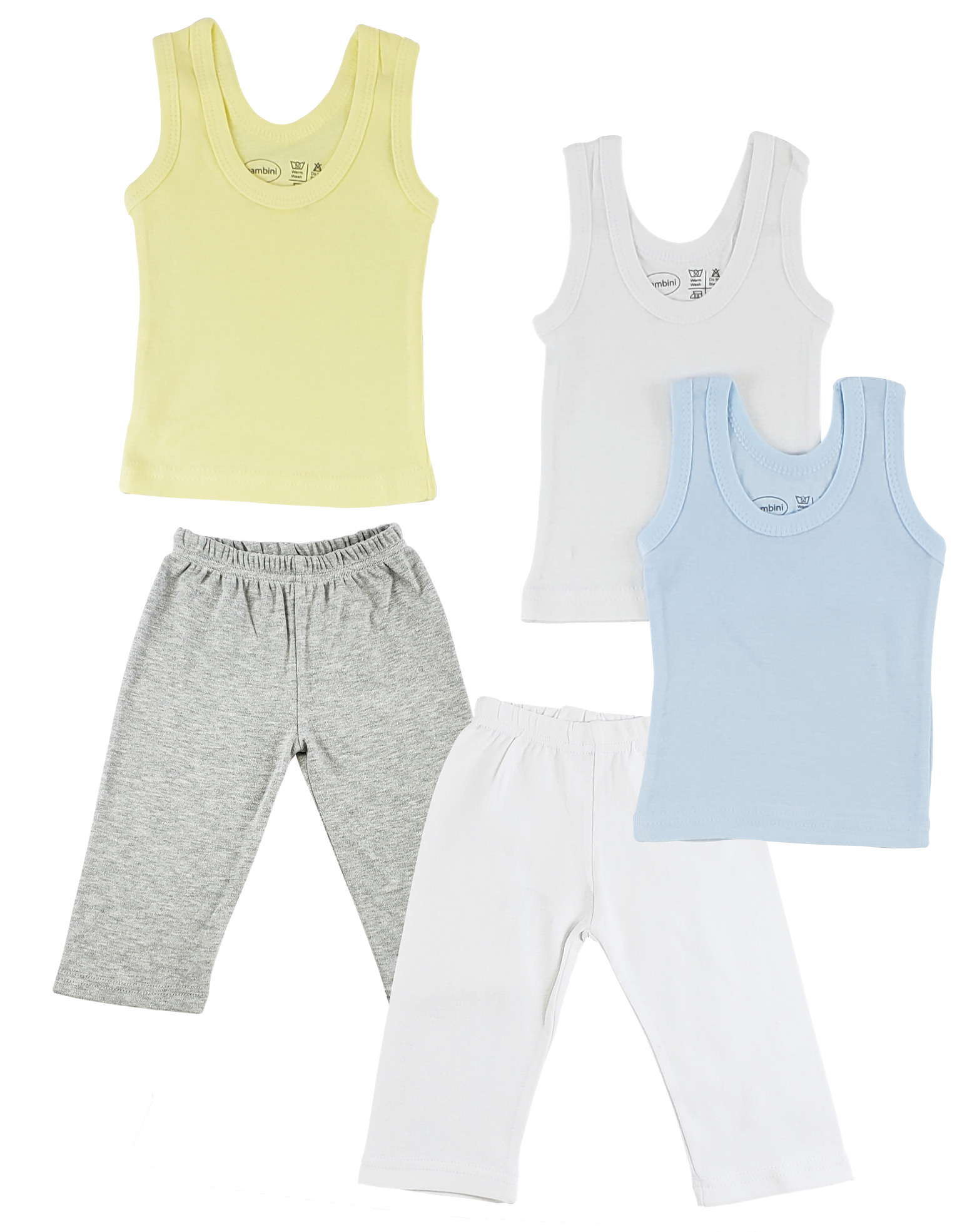 Boys tank tops in various colors and track sweatpants in heather grey, made from 100% cotton for comfort.