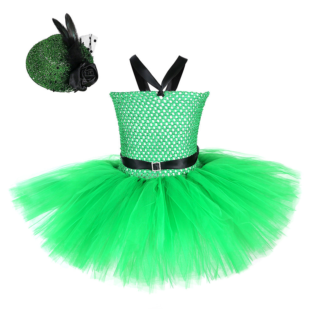 Children's girls' Halloween costume set in sleeveless herringbone pattern, available in multiple colors.