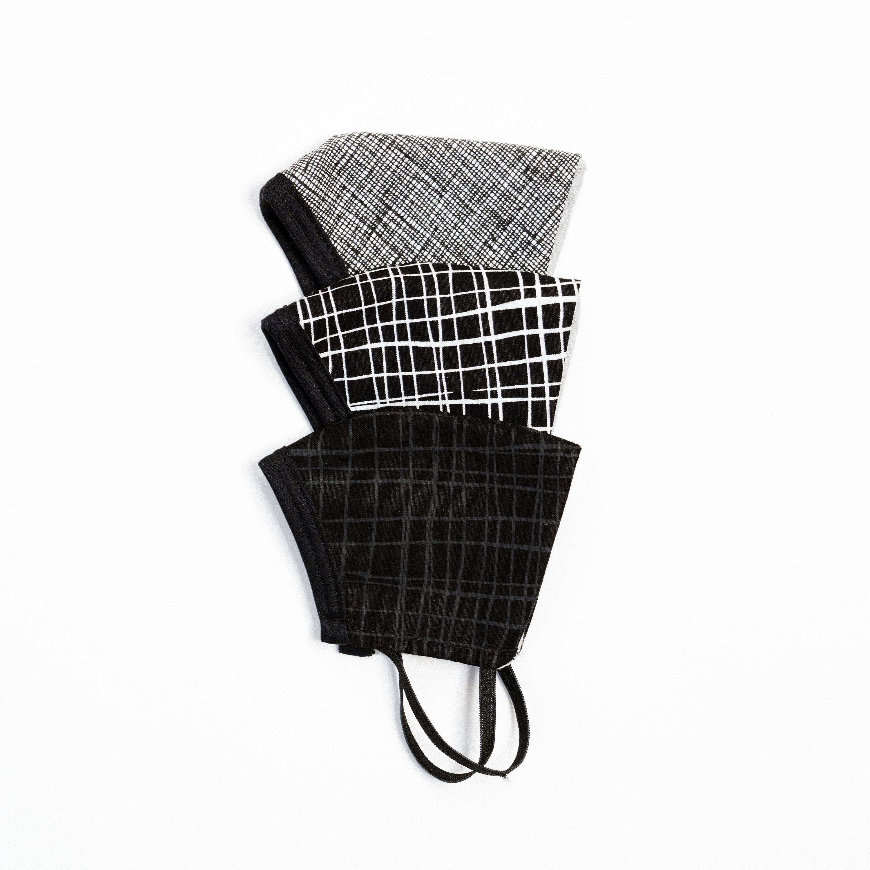 Children's Small Face Mask 3-pack featuring London, Knightbridge, and West End designs, made from soft 100% cotton with elastic ear straps.