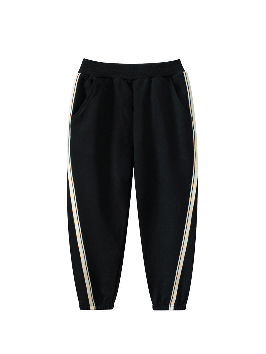Children's Spring and Autumn Sportswear Pants in black and grey, made of cotton, suitable for boys and girls aged 5-12.