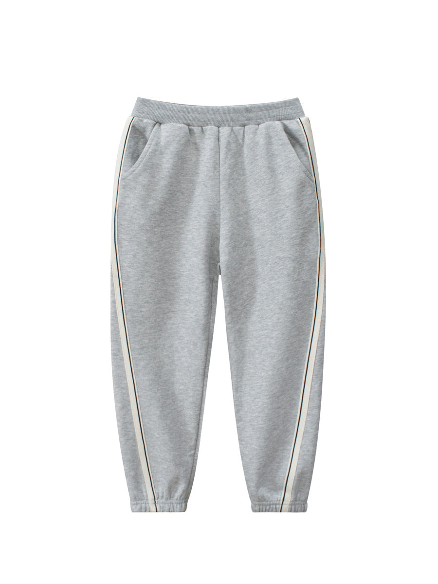 Children's Spring and Autumn Sportswear Pants in black and grey, made of cotton, suitable for boys and girls aged 5-12.