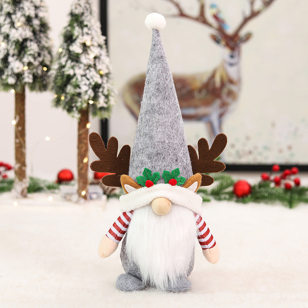 A collection of Christmas Nordic Style Santas Festival Decorative Props in various colors including red, pink, green, and grey, made from cloth and faux fur.