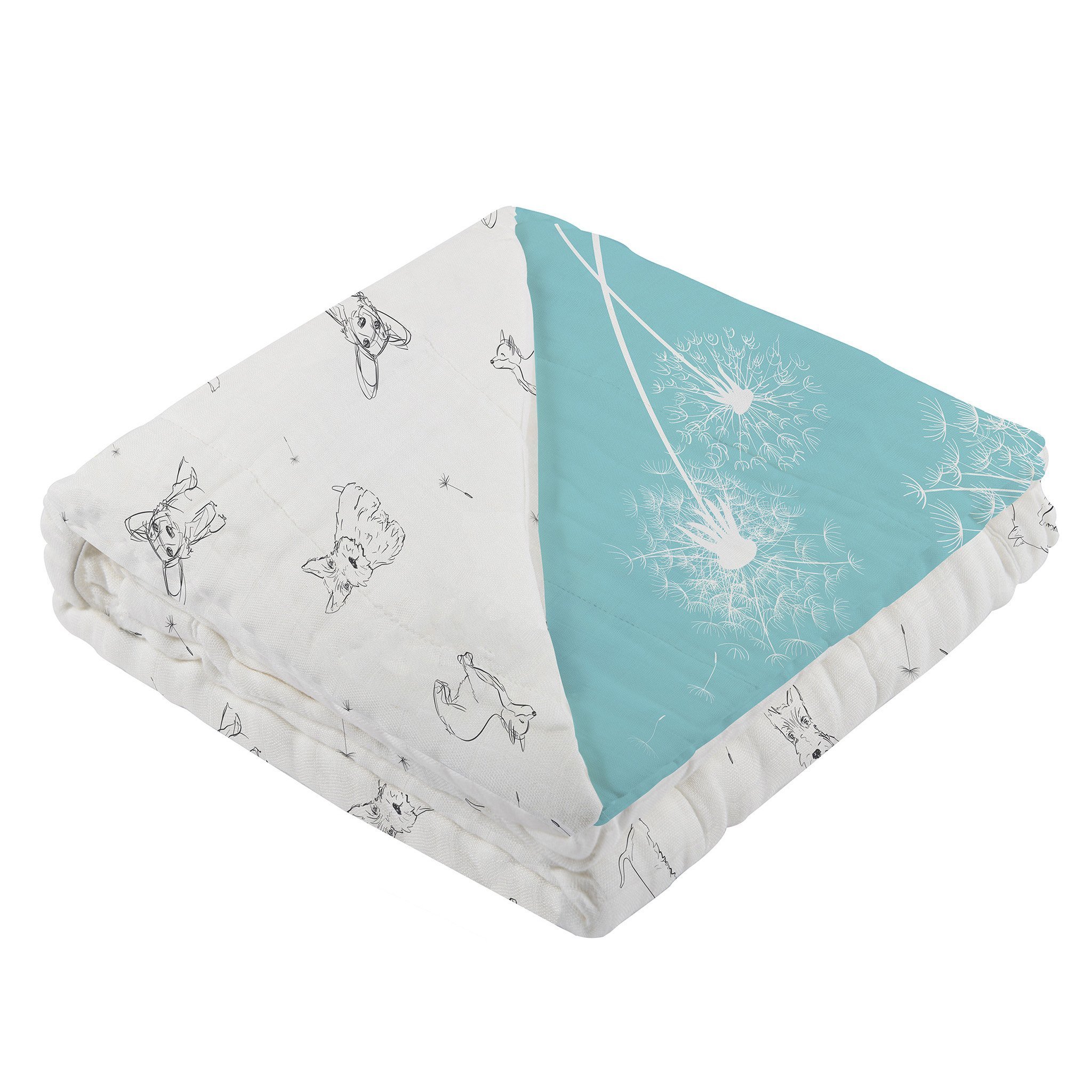 Corgi and Dandelion Seeds Bamboo Muslin Blanket, soft and cozy, featuring a playful design perfect for children.
