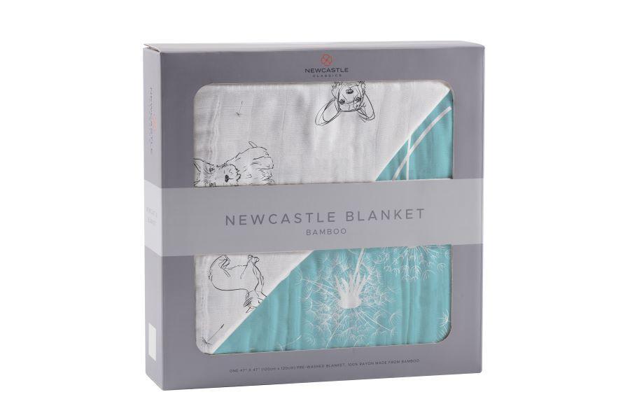 Corgi and Dandelion Seeds Bamboo Muslin Blanket, soft and cozy, featuring a playful design perfect for children.