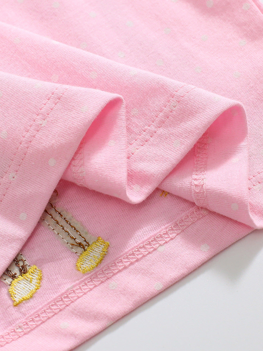 Pink crew neck t-shirt for girls featuring a deer and bird pattern, made from soft cotton, perfect for summer wear.