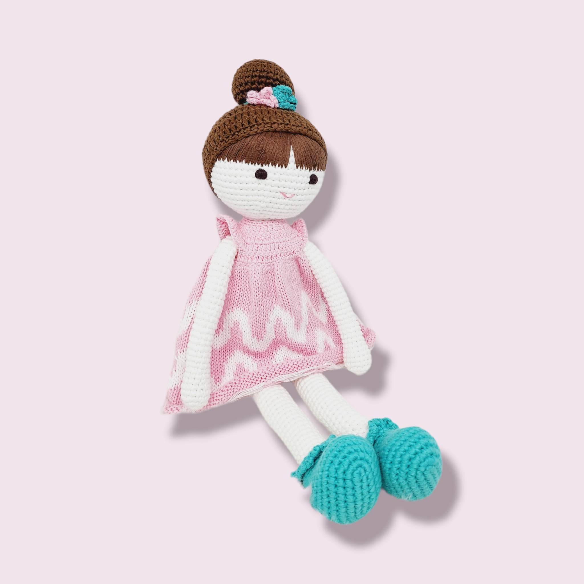 Handmade Crochet Baby Girl Doll made from 100% cotton yarn, featuring a charming design and soft texture, perfect for children.