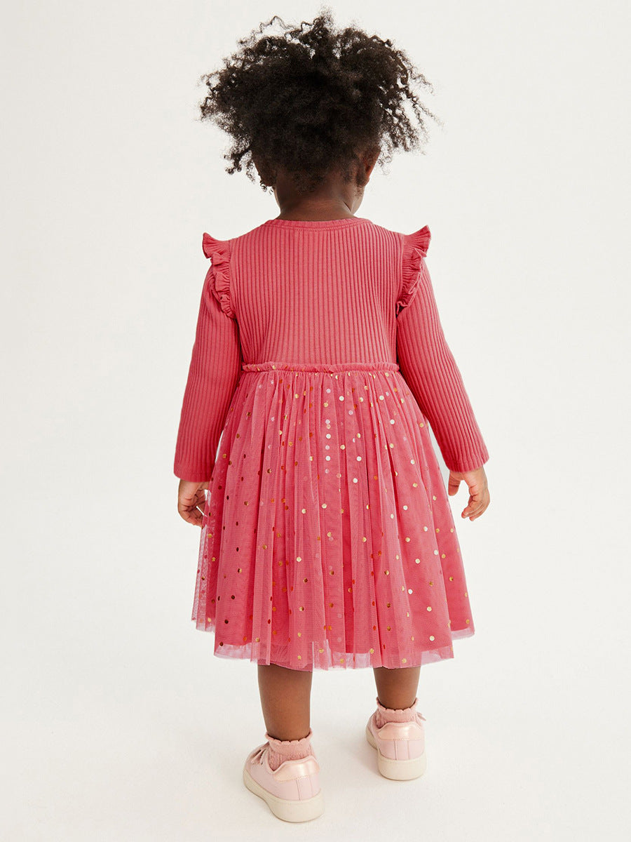 A vibrant red long sleeve shirt featuring a cute cartoon rabbit pattern, perfect for girls aged 12 months to 10 years.