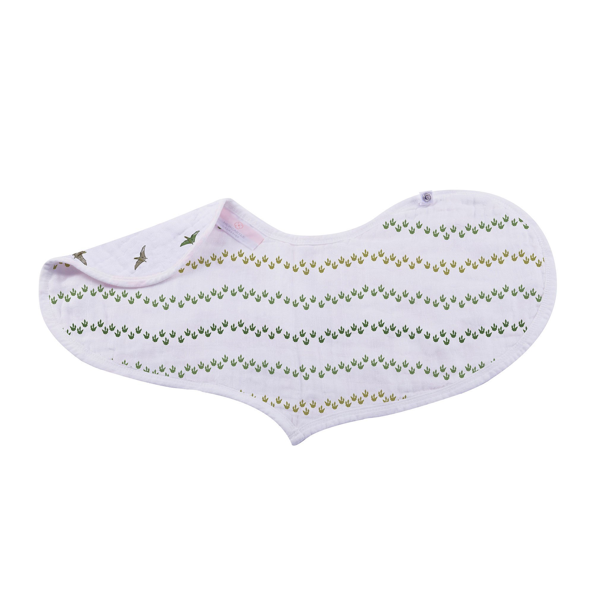Dino Days Cotton Burp Cloth Bib 2PK featuring soft cotton muslin with dinosaur prints, designed for feeding and teething.
