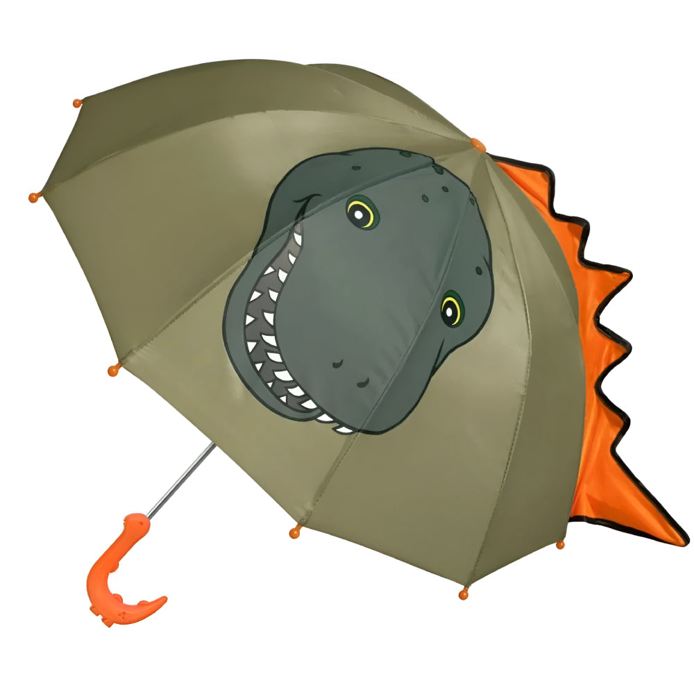 Kidorable Dinosaur Umbrella featuring a fun dinosaur handle and 3-D tail, perfect for kids.