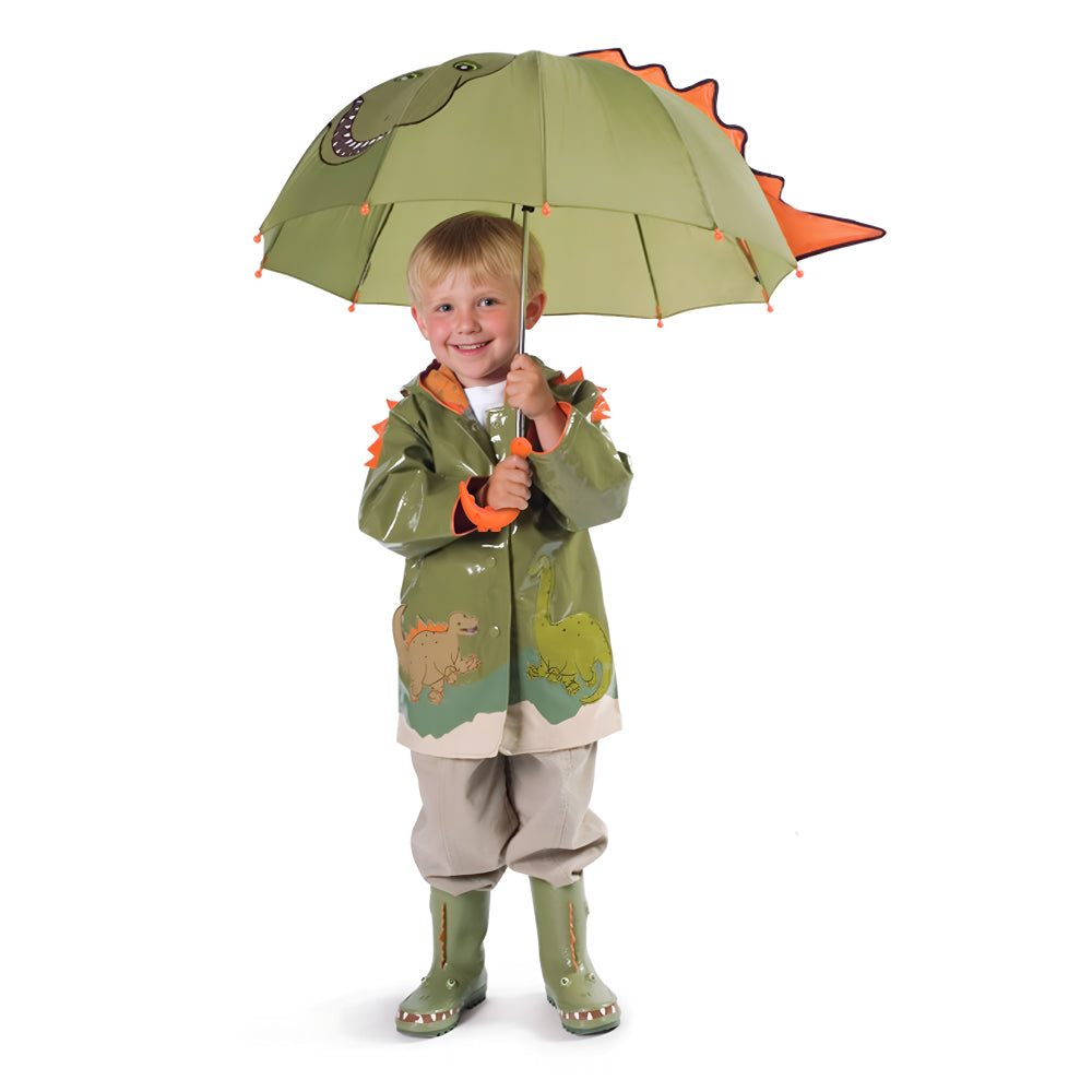 Kidorable Dinosaur Umbrella featuring a fun dinosaur handle and 3-D tail, perfect for kids.