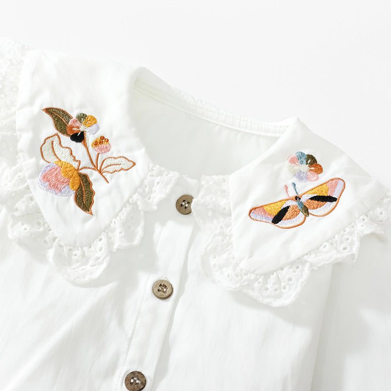 Embroidered Pattern Doll Neck Short & Dress Sets in purple and yellow, featuring a floral design, perfect for baby girls and girls.