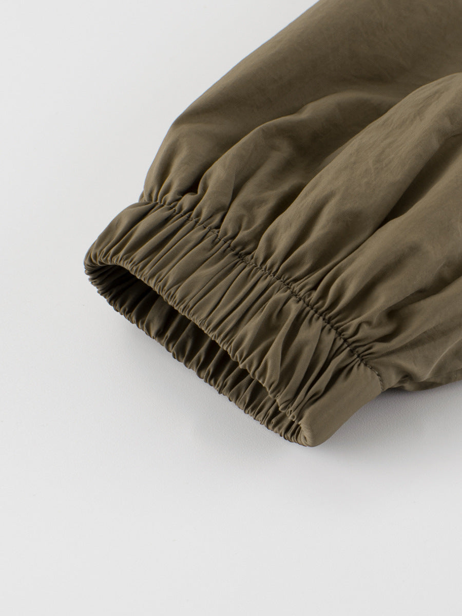 European and American Style Boys’ Outerwear in color patchwork design, featuring green and coffee colors, suitable for all seasons.