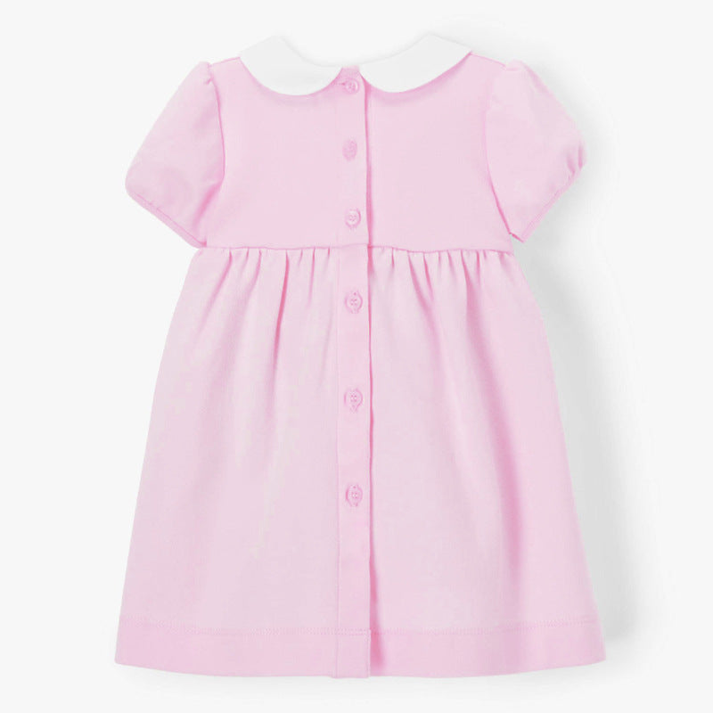 A vibrant pink knitted summer dress for girls, featuring a stylish design suitable for warm weather and playful activities.