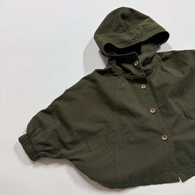 European and American style kids' outerwear in vibrant green color with long sleeves, suitable for boys and girls.