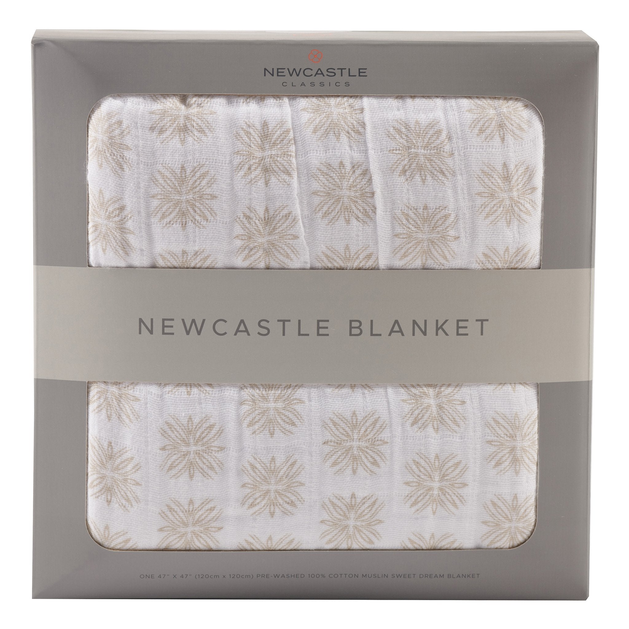 Flower Child Cotton Muslin Newcastle Blanket showcasing its soft, breathable, and cozy four-layer design in a vibrant pattern.