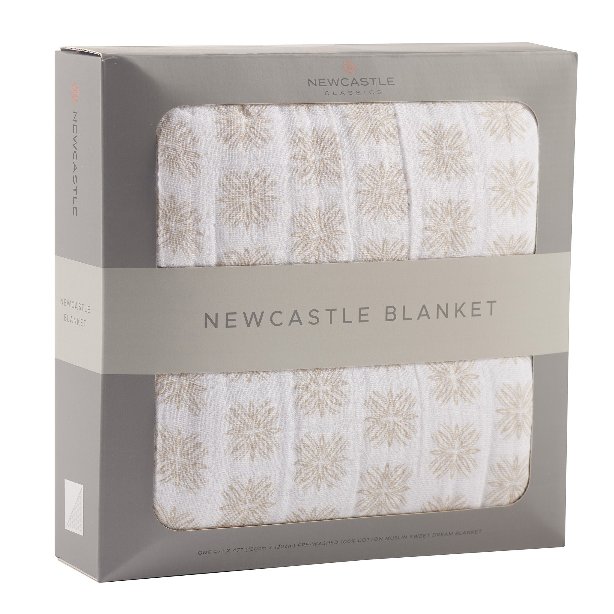 Flower Child Cotton Muslin Newcastle Blanket showcasing its soft, breathable, and cozy four-layer design in a vibrant pattern.