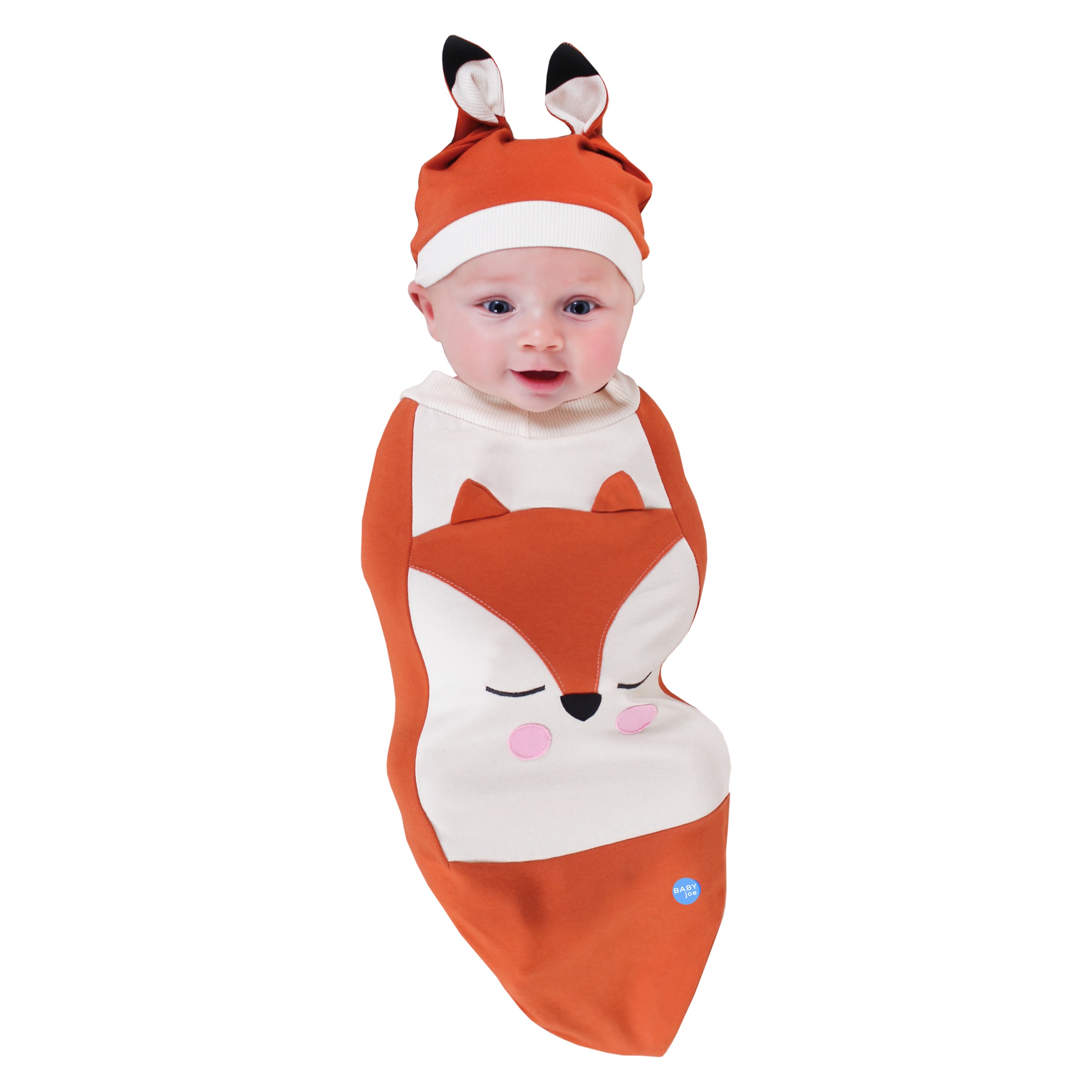Fox Baby cocoon swaddle set including swaddle, headpiece, and announcement card, designed for newborns.
