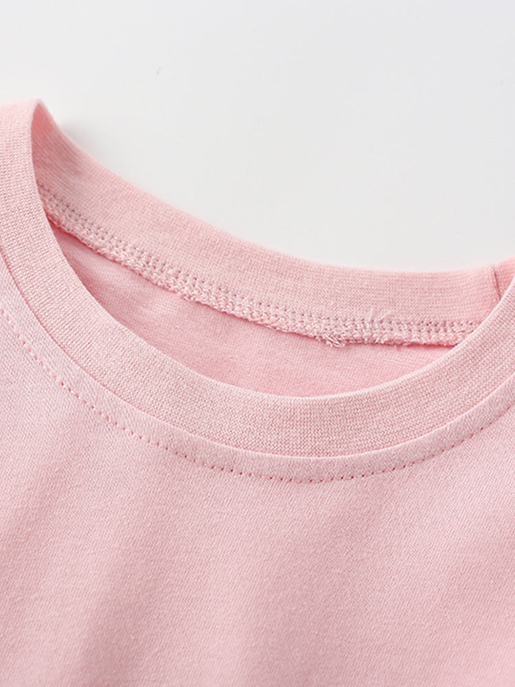 Girls Cartoon Unicorn Printing Design Top and Pattern Pants Set in pink and blue, featuring playful unicorns and fun patterns.