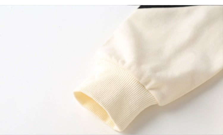 Girls hoodie with letters printing and striped pants set in white color, perfect for spring and autumn wear.